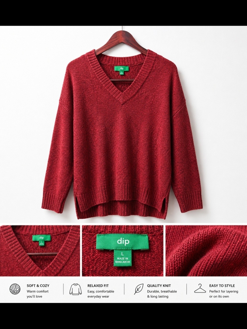 dip Women's V-Neck Sweater in Deep Red